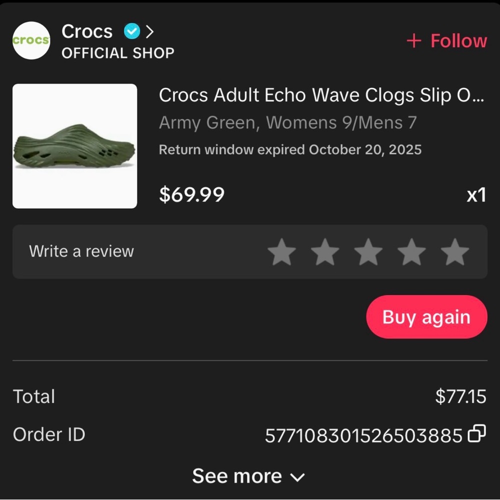 CROCS Olive Echo Wave Clogs